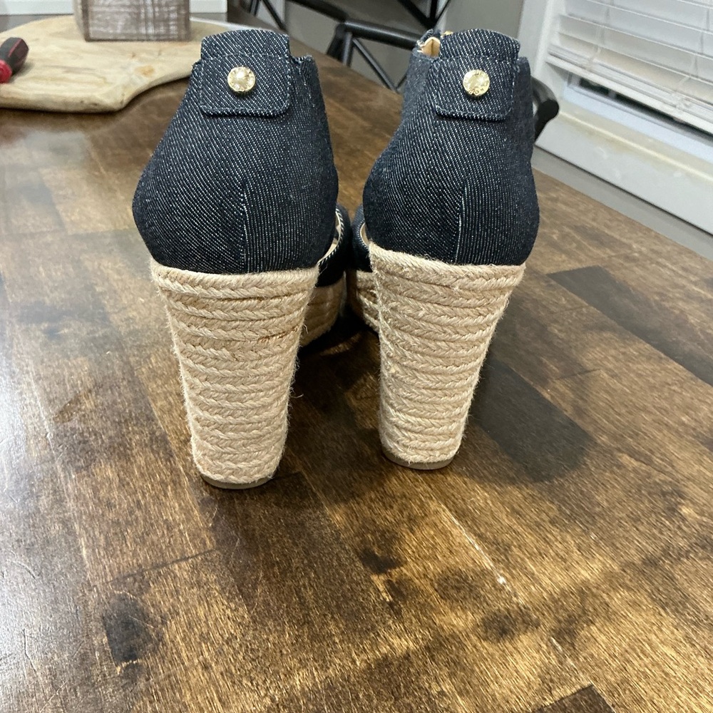 Michael Kors Black Denim Wedges with Gold Zipper - Picture 4 of 9